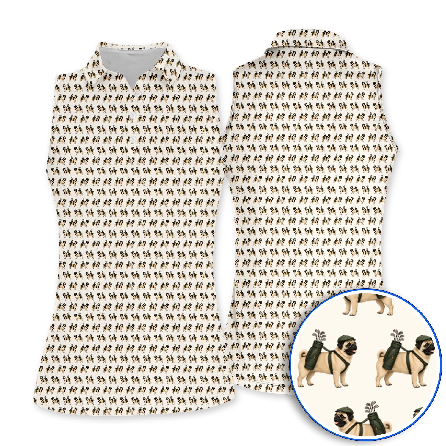 Pug Pattern Golf Polos, Funny Pug Golf Shirt, Dog Lover Golf Gift