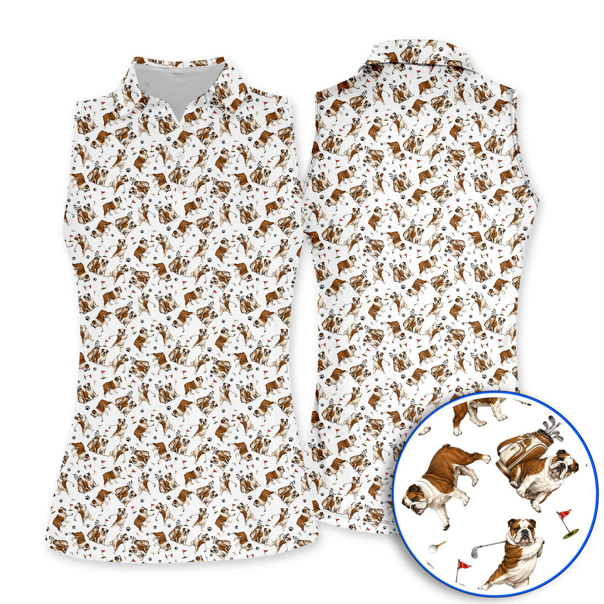 Funny Bulldog Pattern Golf Shirt For Golfer, English Bulldog Golf Polos, Dog Golf Gift