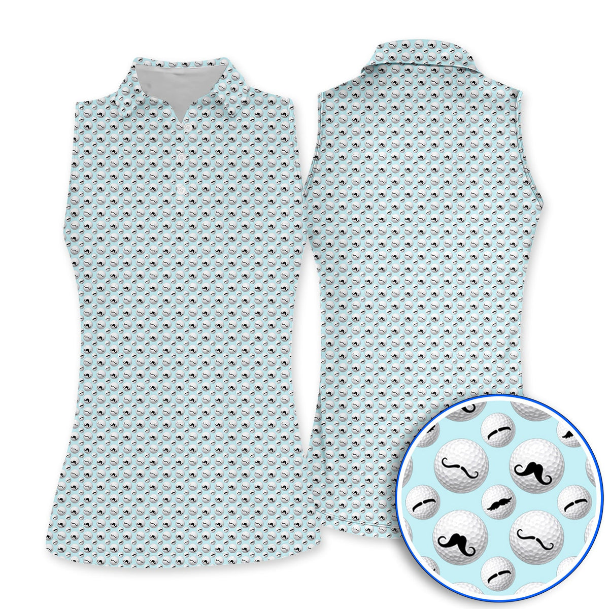 Mustache Golf Ball Polos, Funny Movember Golf Pattern Shirt, Gift for Golfers