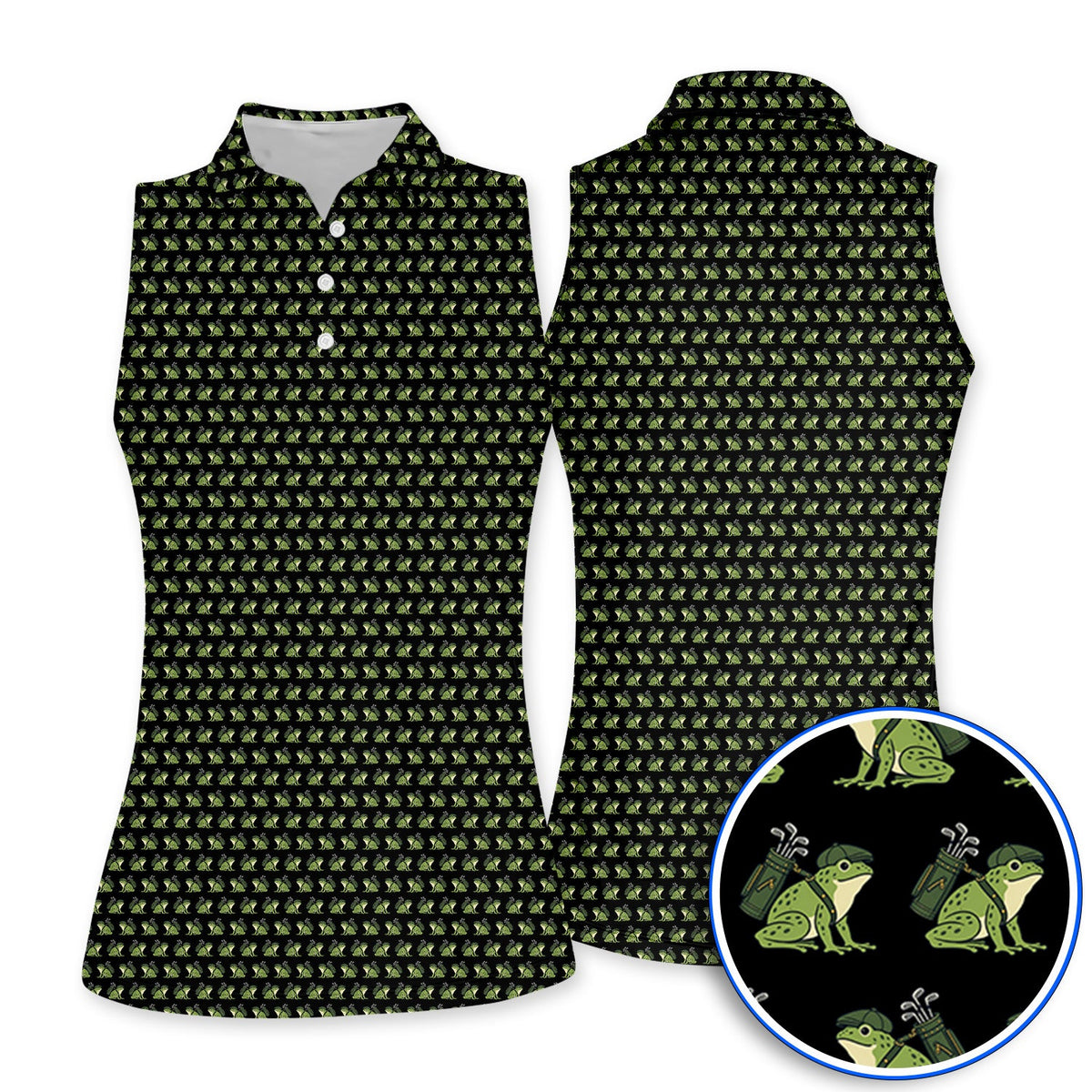 Funny Frog Golf Polos, Cute Frog Pattern Golf Shirt, Unique Golf Shirt For Golfer
