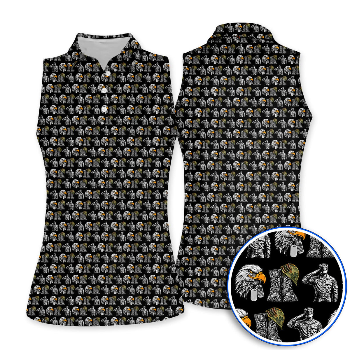 Veteran Eagle Golf Shirt, Military Soldier & Army Tribute Pattern Golf Polos, Patriotic Veterans Day Golf Gift for Golfer