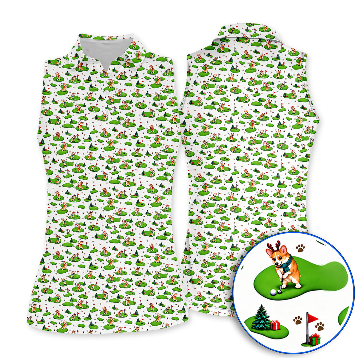 Corgi Christmas Golf Polos, Xmas Corgi Pattern Golf Shirt, Crazy Golf Gift For Golfers