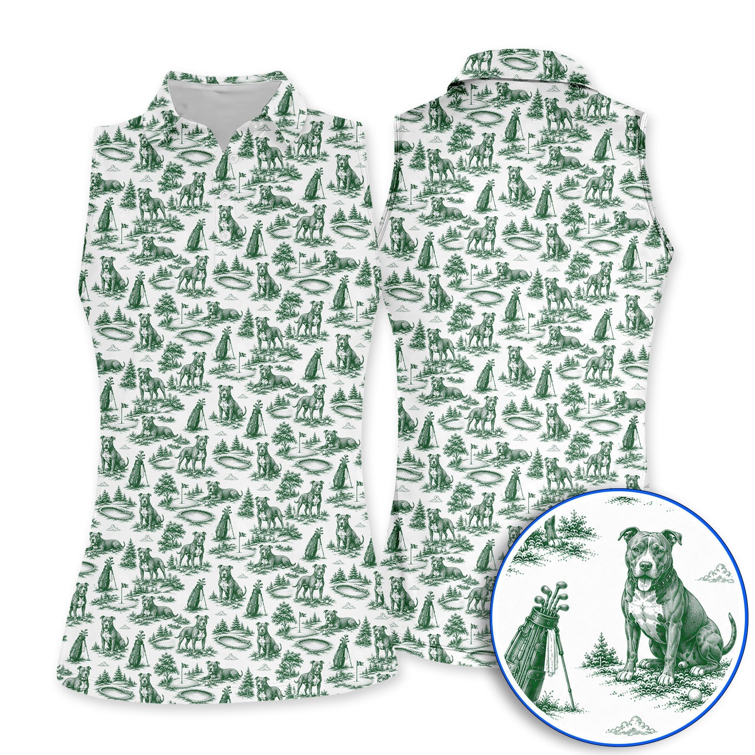 Crazy Pit Bull Golf Polos For Golfer, Toile de Jouy Pit Bull Pattern Golf Shirt, Dog Lover Golf Gift