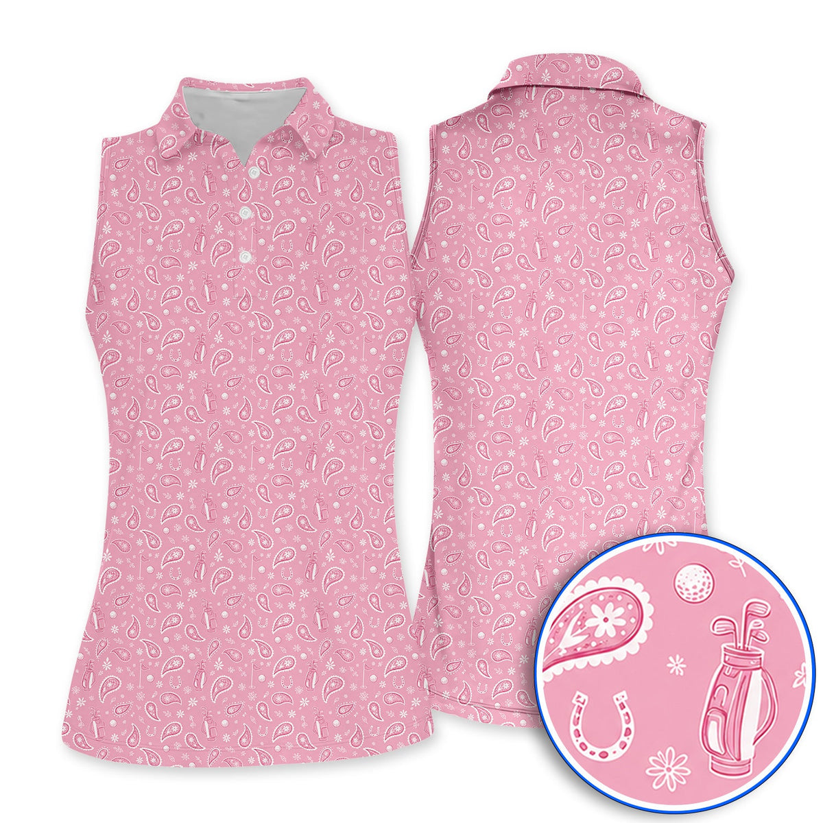 Cowgirl Paisley Pattern Golf Polos, Pink Western Golf Shirt, Cute Paisley Golf Gift For Golfers
