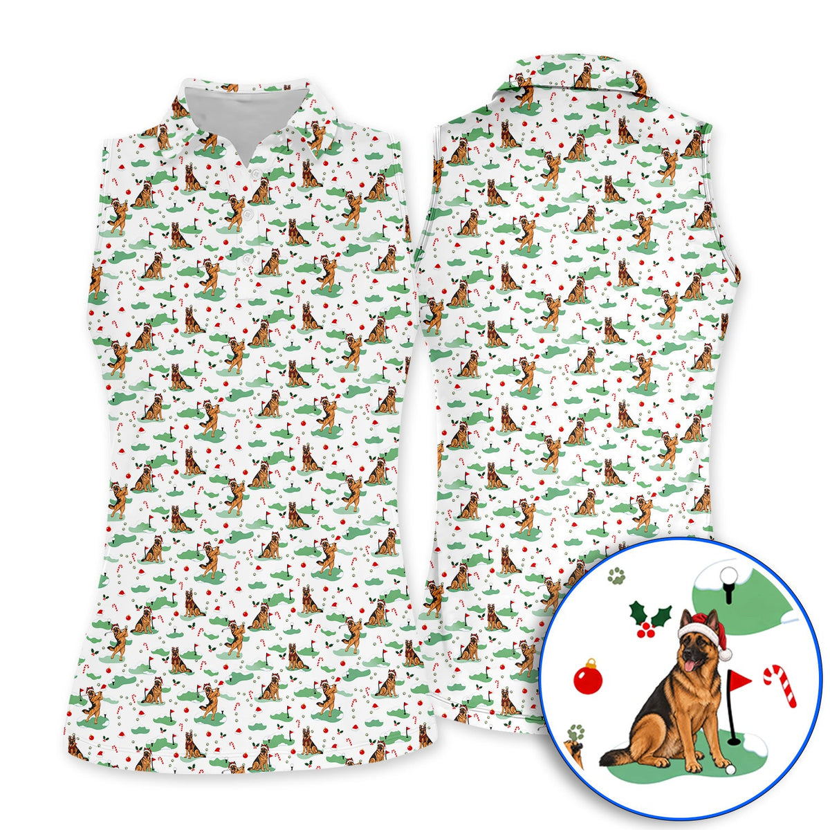 Funny German Shepherd Christmas Golf Shirt, German Shepherd Pattern Golf Polos, Xmas Golf Gift for Golfers