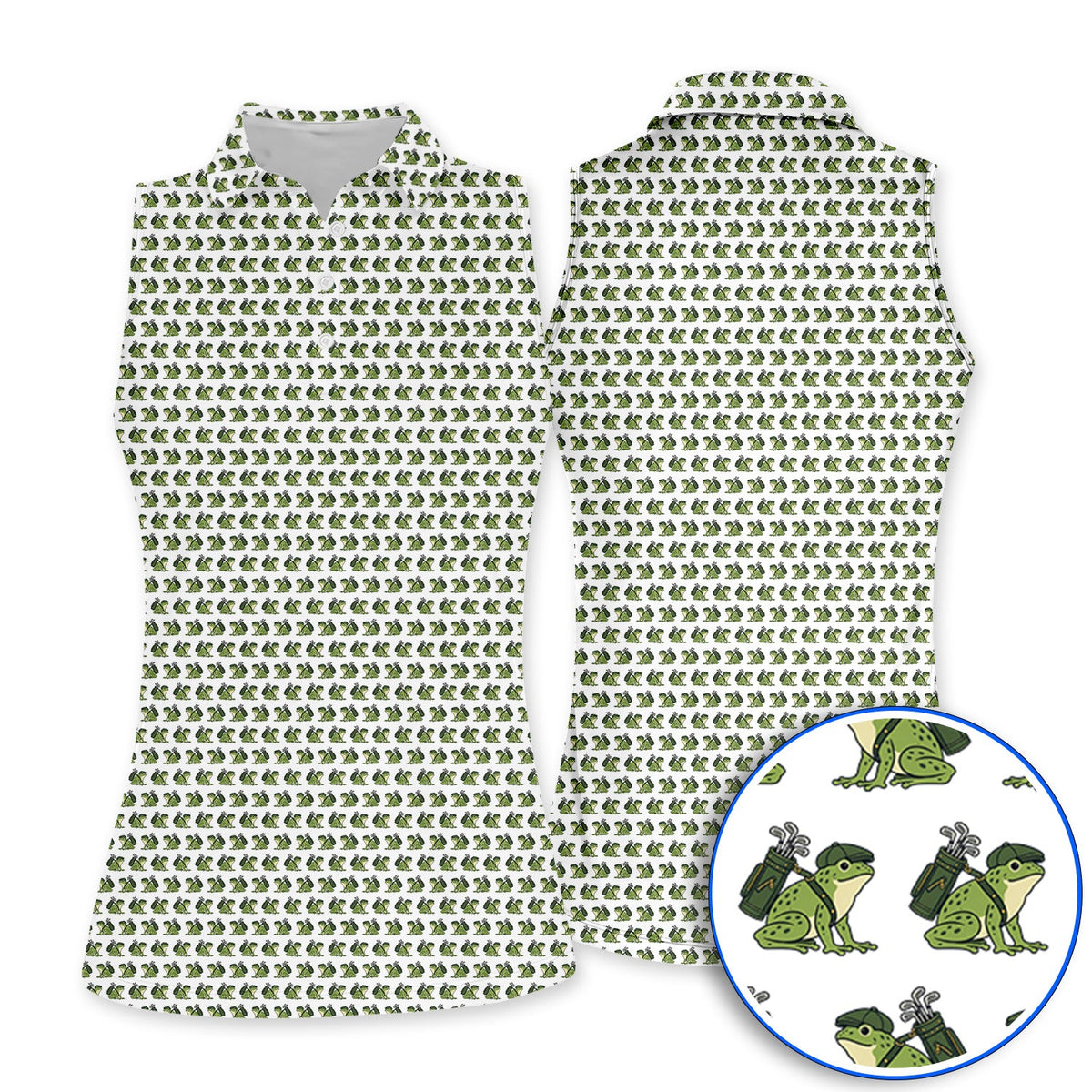 Funny Frog Golf Polos, Cute Frog Pattern Golf Shirt, Unique Golf Shirt For Golfer