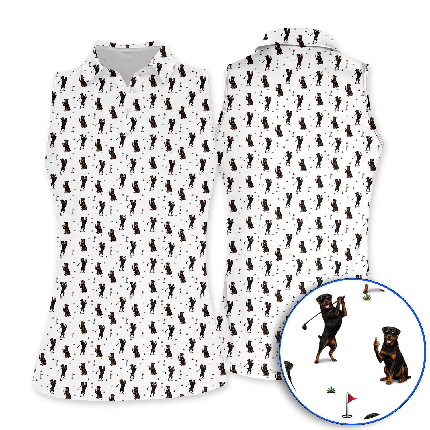 Rottweiler Golf Pattern Polos, Funny Rottweiler Playing Golf Shirt, Dog Lover Gift For Golfer