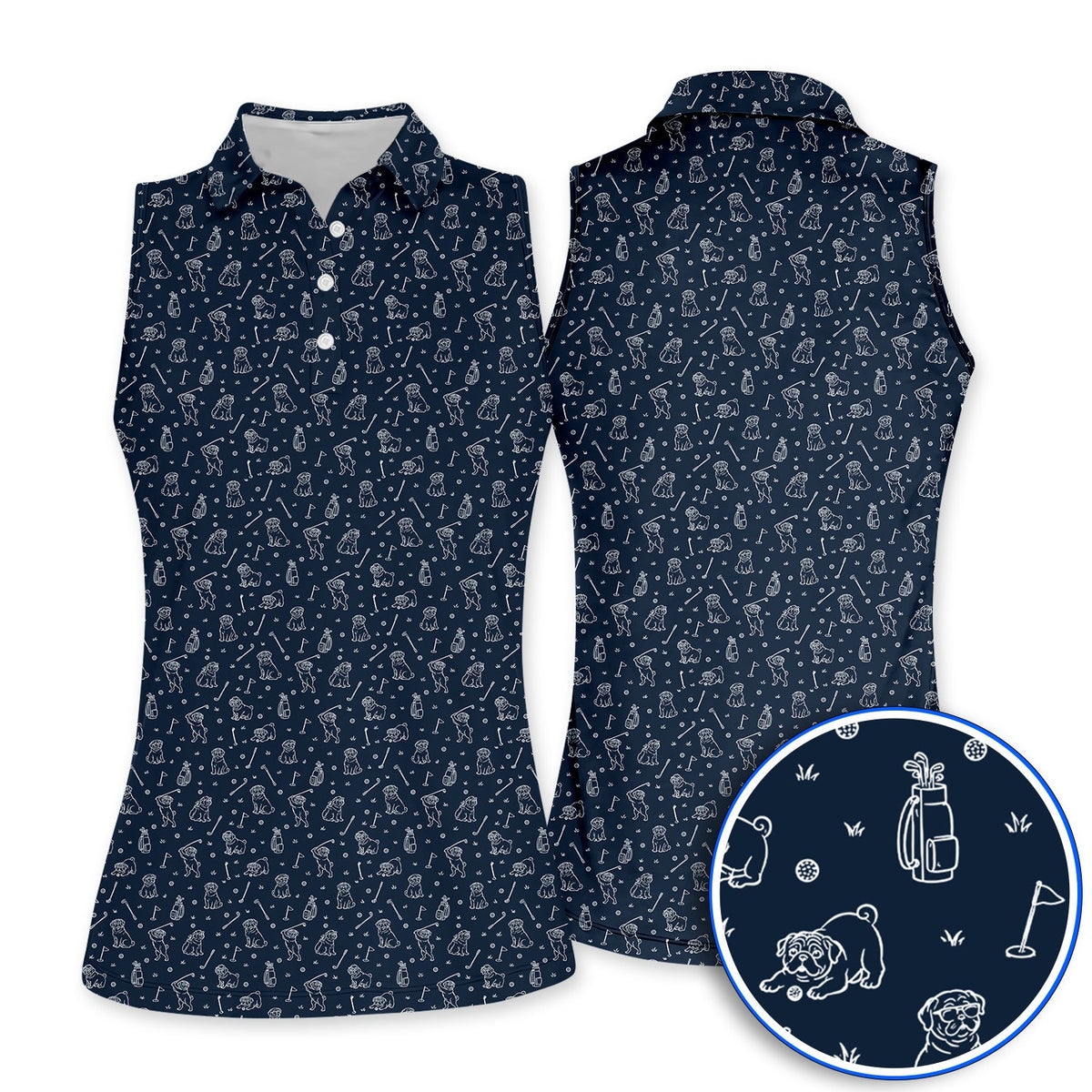 Crazy Pug Golf Shirt, Pug Pattern Golf Polos For Dog Lovers, Golf Gift For Golfers