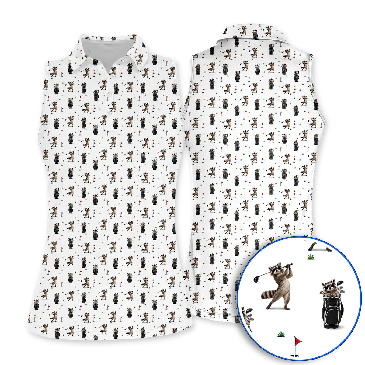 Raccoon Golf Polos, Funny Raccoon Golf Pattern Shirt, Cute Golf Animal Gift For Golf Lovers