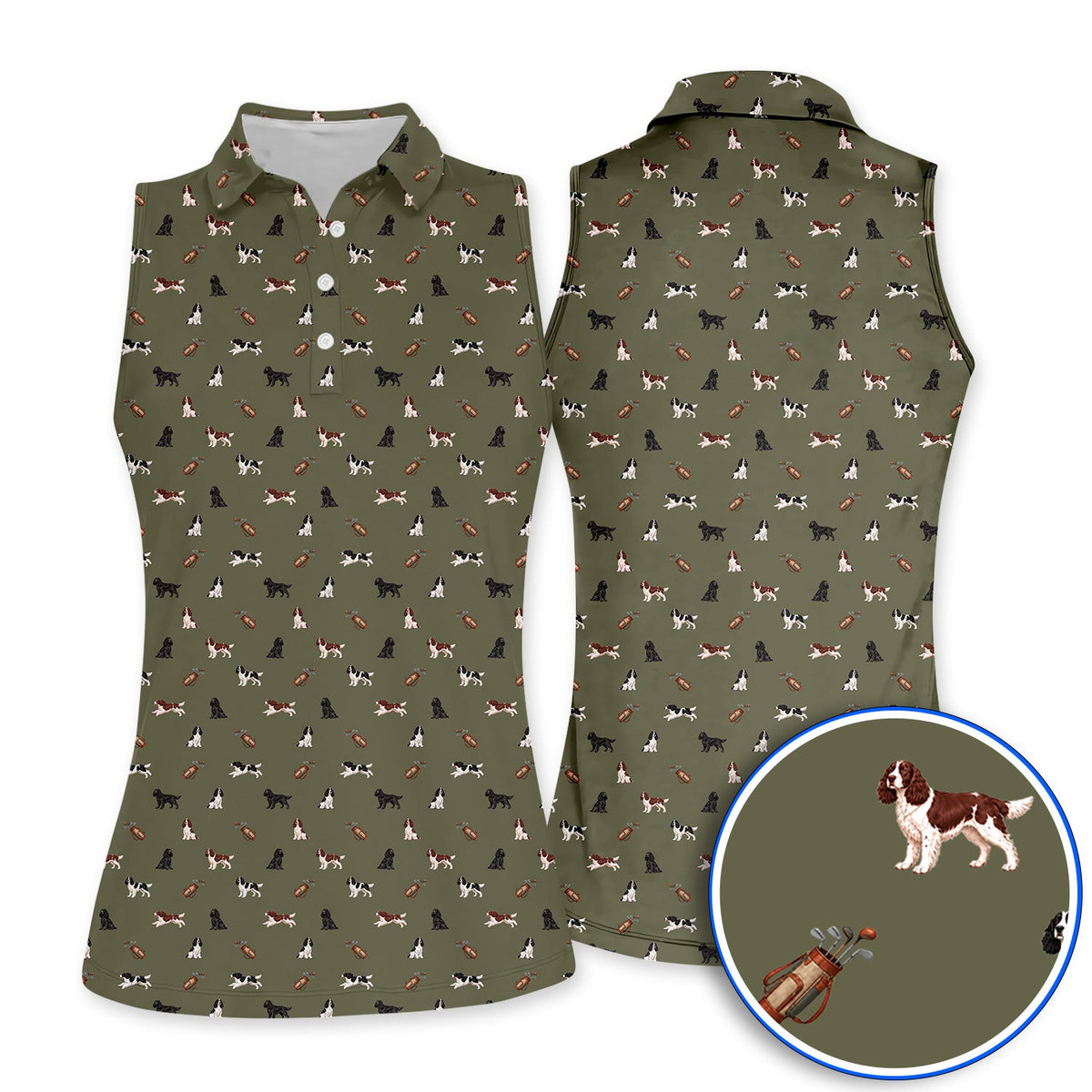 English Springer Spaniel Golf Shirt, Funny Dog Pattern Golf Polos, Golf Gift For Golfers