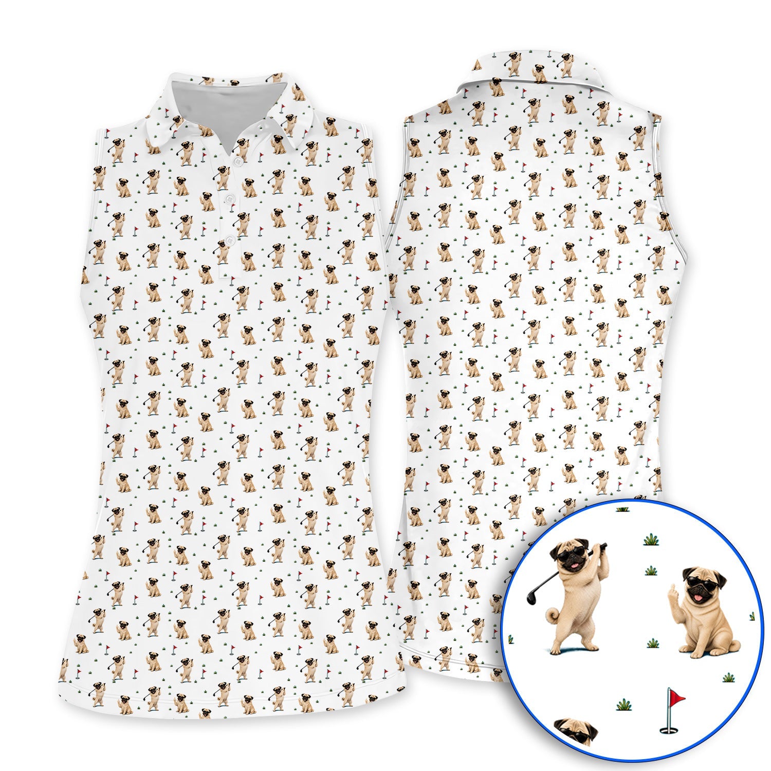 Pug Pattern Golf Shirt, Funny Pug Golf Polos, Crazy Golf Gift For Golfer