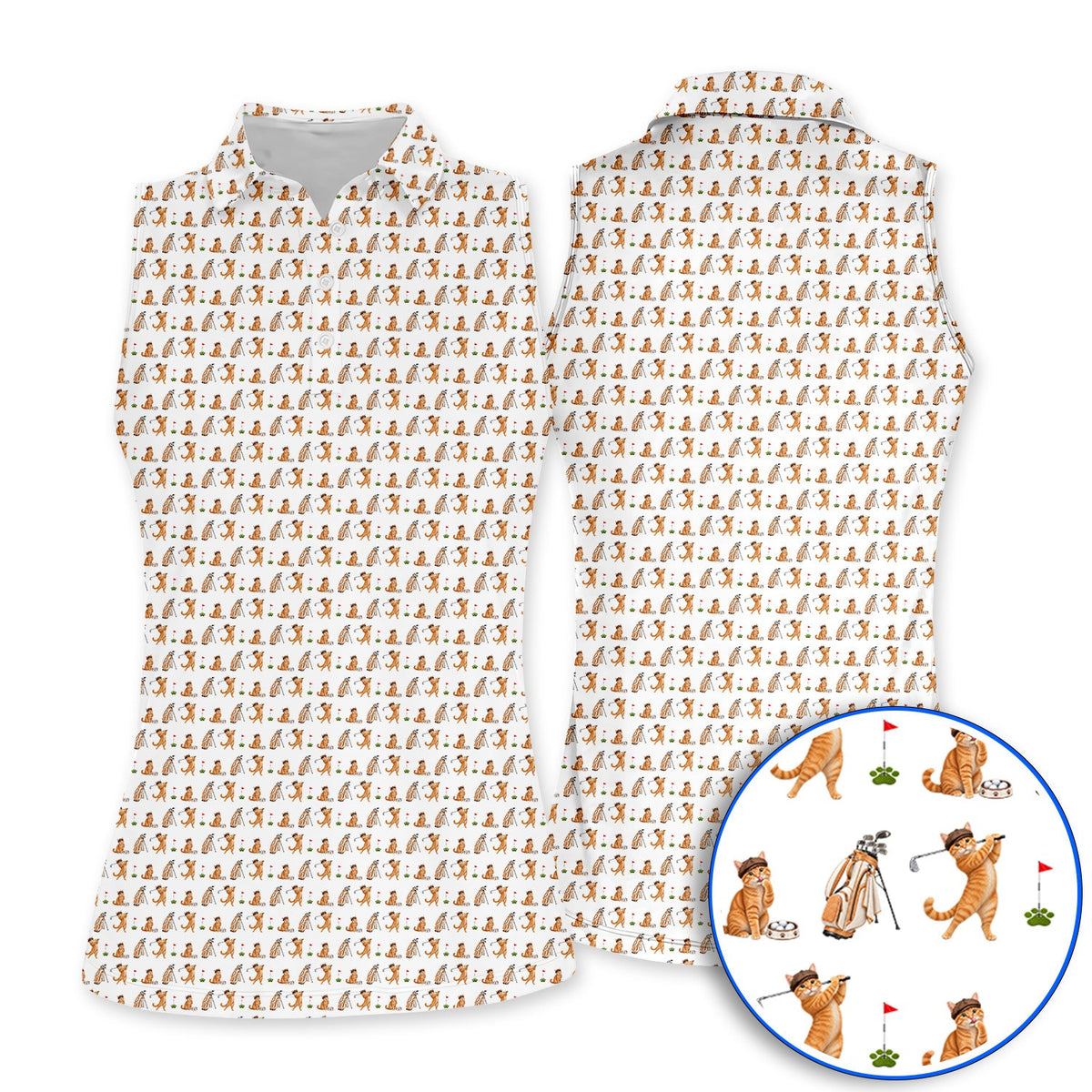 Crazy Orange Cat Golf Shirt, Ginger Cat Playing Golf Pattern Golf Polos, Unique Golf Gift for Cat Lovers