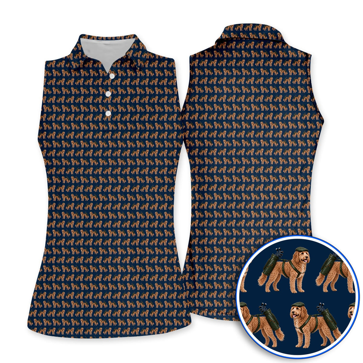 Goldendoodle Golf Polos, Funny Golfing Doodle Dog Pattern Golf Shirt, Golf Gift For Golfers