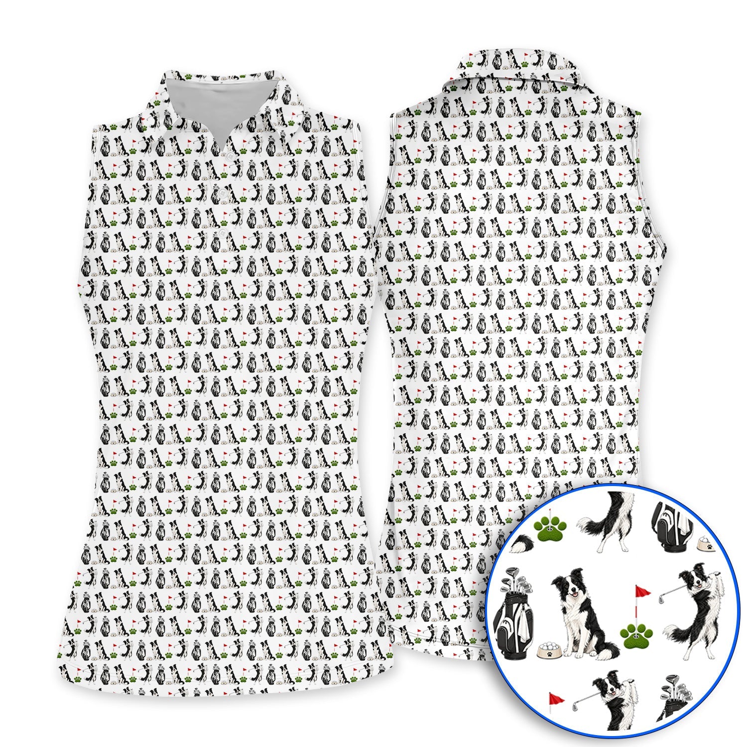 Border Collie Golf Polos, Border Collie Pattern Golf Shirt for Dog Lovers, Funny Golf Gift for Golfer