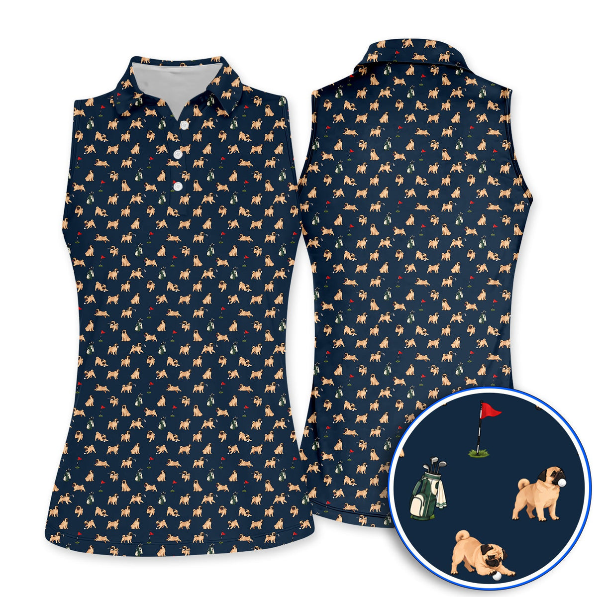 For Dog Lovers Crazy Pug Golf Polos, Pug Pattern Golf Shirt , Golf Gift For Golfers