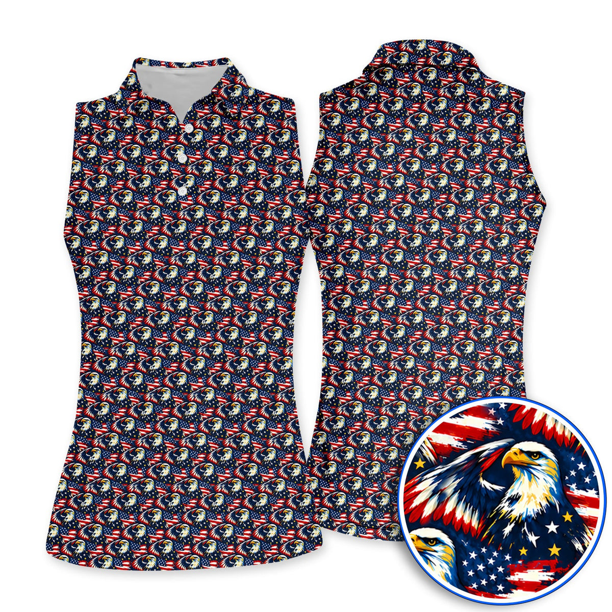 Veteran Bald Eagle Golf Polos, American Flag Patriotic Pattern Golf Shirt, USA Military Golf Gift for Veterans