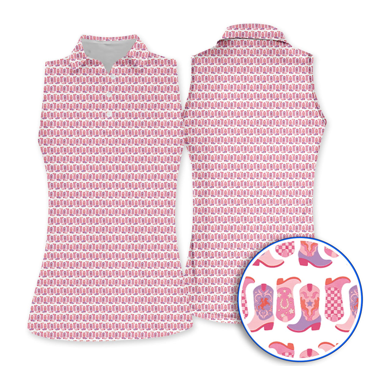 Pink Cowgirl Golf Polos, Western Cowboy Boots Pattern Golf Shirt, Crazy Golf Gift For Golfers