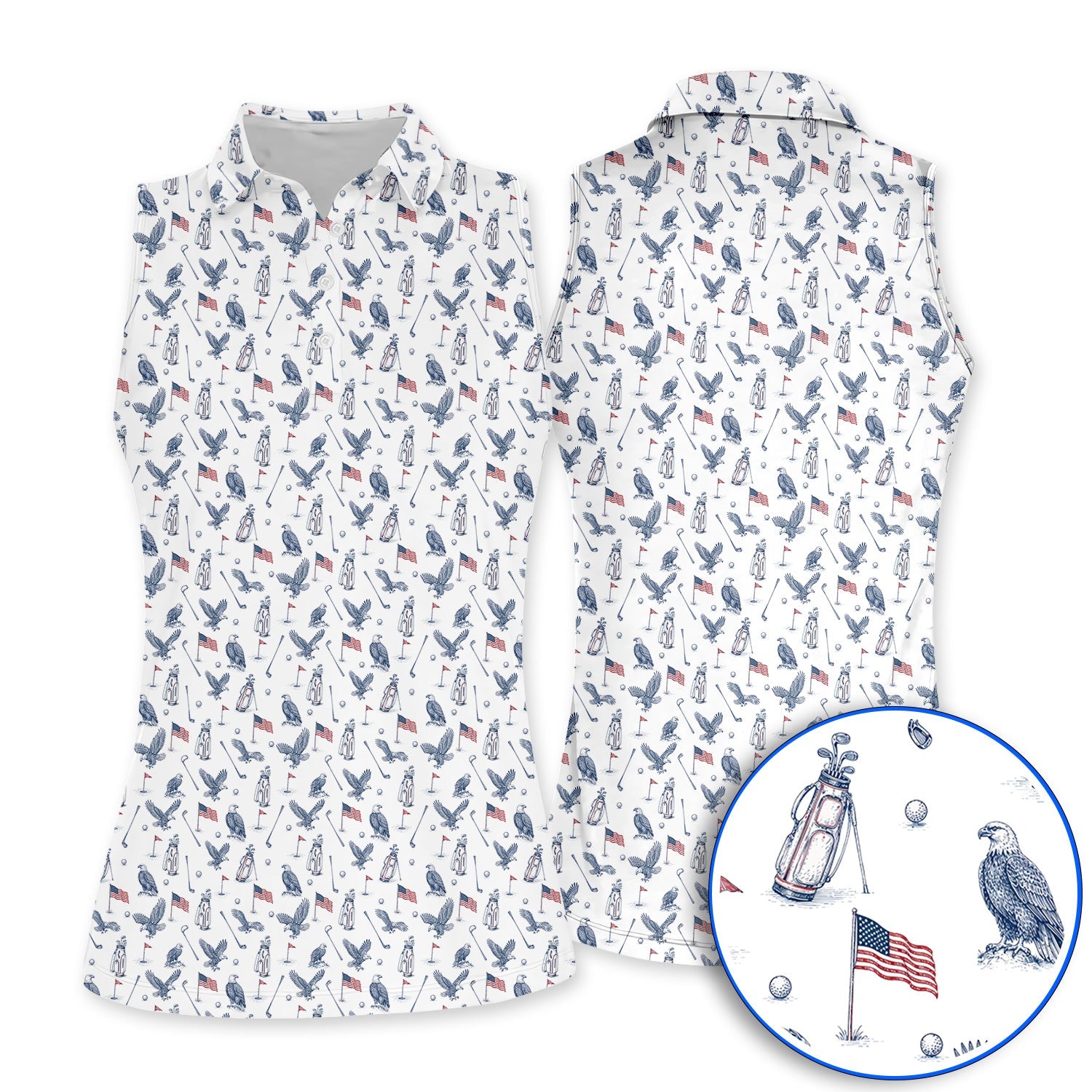 Patriotic Eagle Golf Polos, American Flag Pattern Golf Shirt, USA Independence Golf Apparel