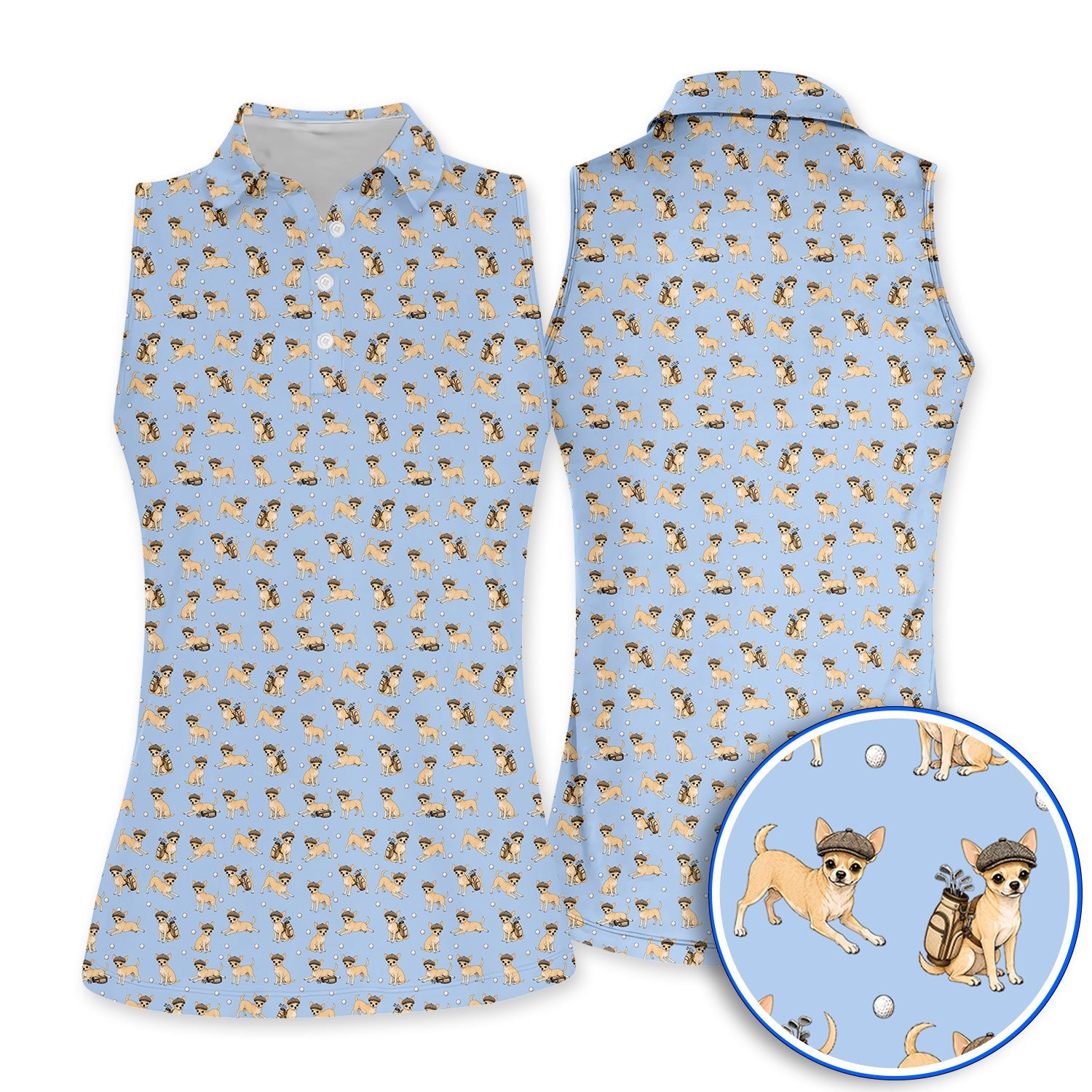 Funny Chihuahua Golf Polos, Cute Chihuahua Pattern Golf Shirt for Dog Lovers, Golf Gift For Golfer