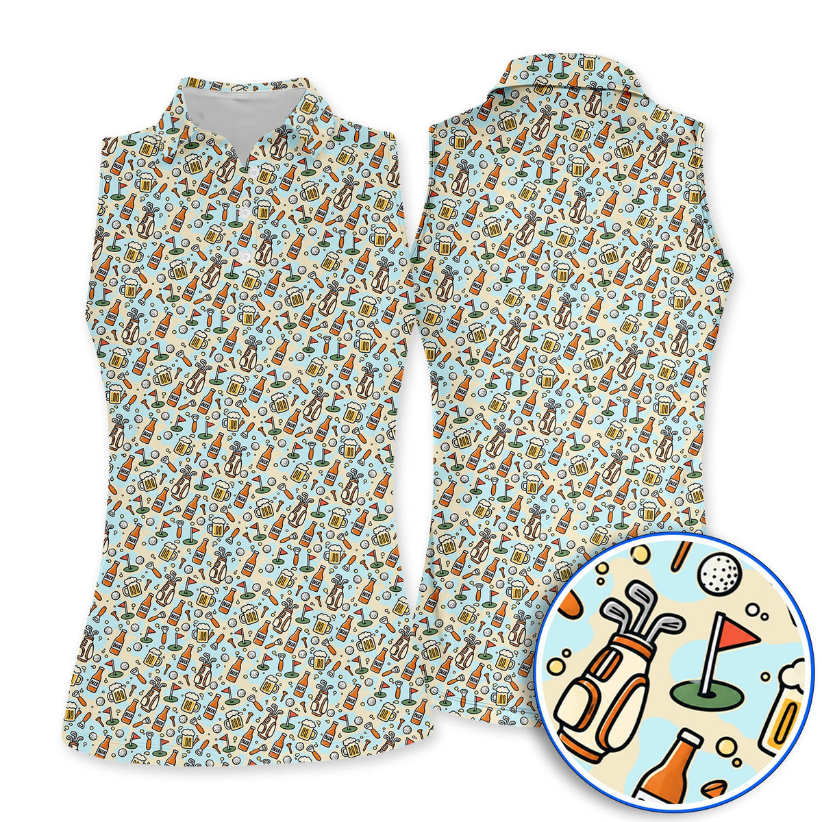 Funny Beer Pattern Golf Shirt, Retro Golf Clubs And Beer Golf Polos, Unique Golfing Gift For Golfers