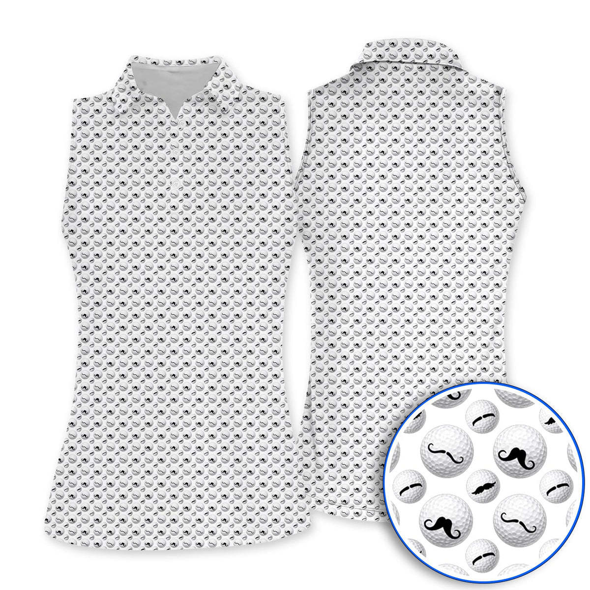 Mustache Golf Ball Polos, Funny Movember Golf Pattern Shirt, Gift for Golfers