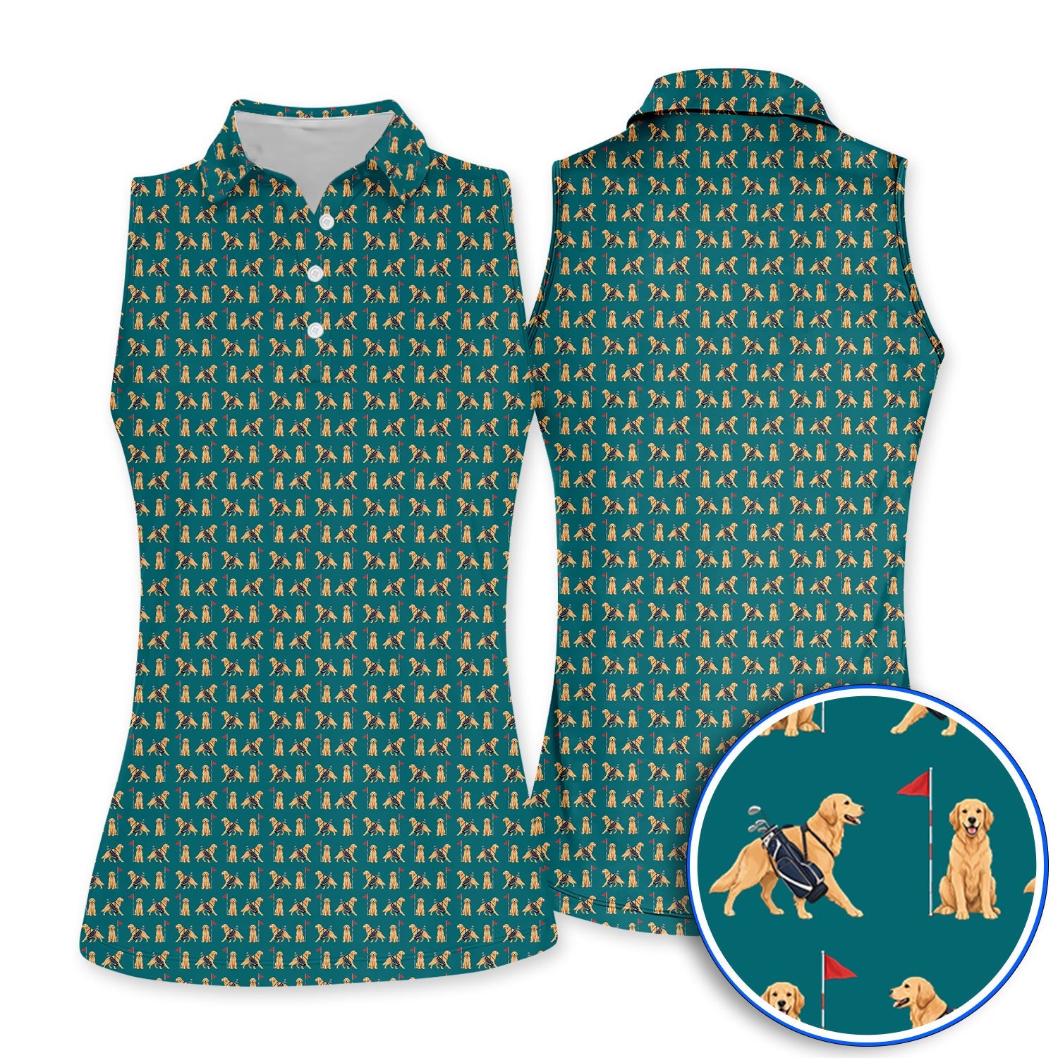 Funny Golden Retriever Golf Shirt, Golden Retriever Pattern Golf Polos, Dog Lover Golf Shirt