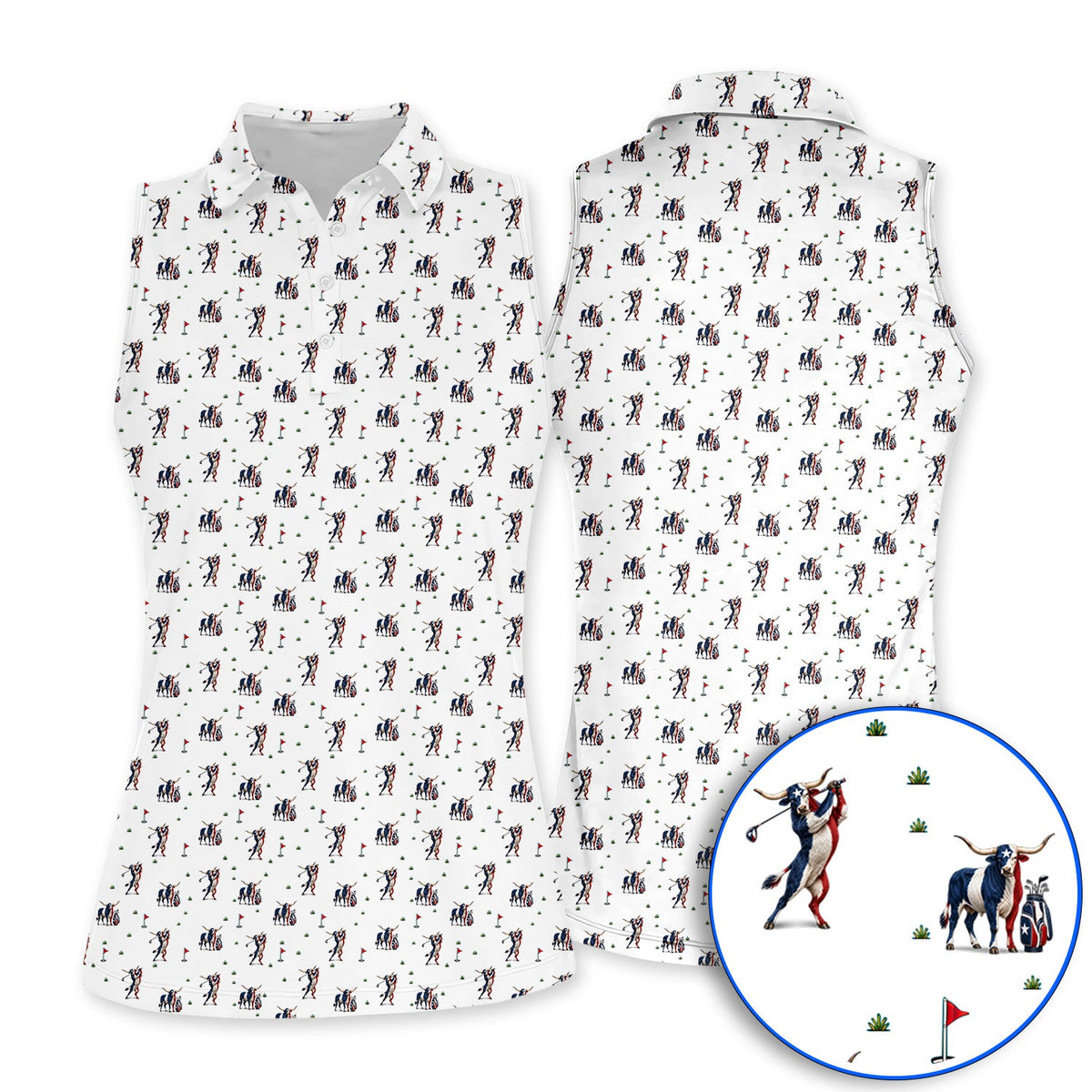 Texas Longhorn Pattern Golf Polos, Patriotic Bull Golf Shirt, Unique Texas Golf Gift For Golfer