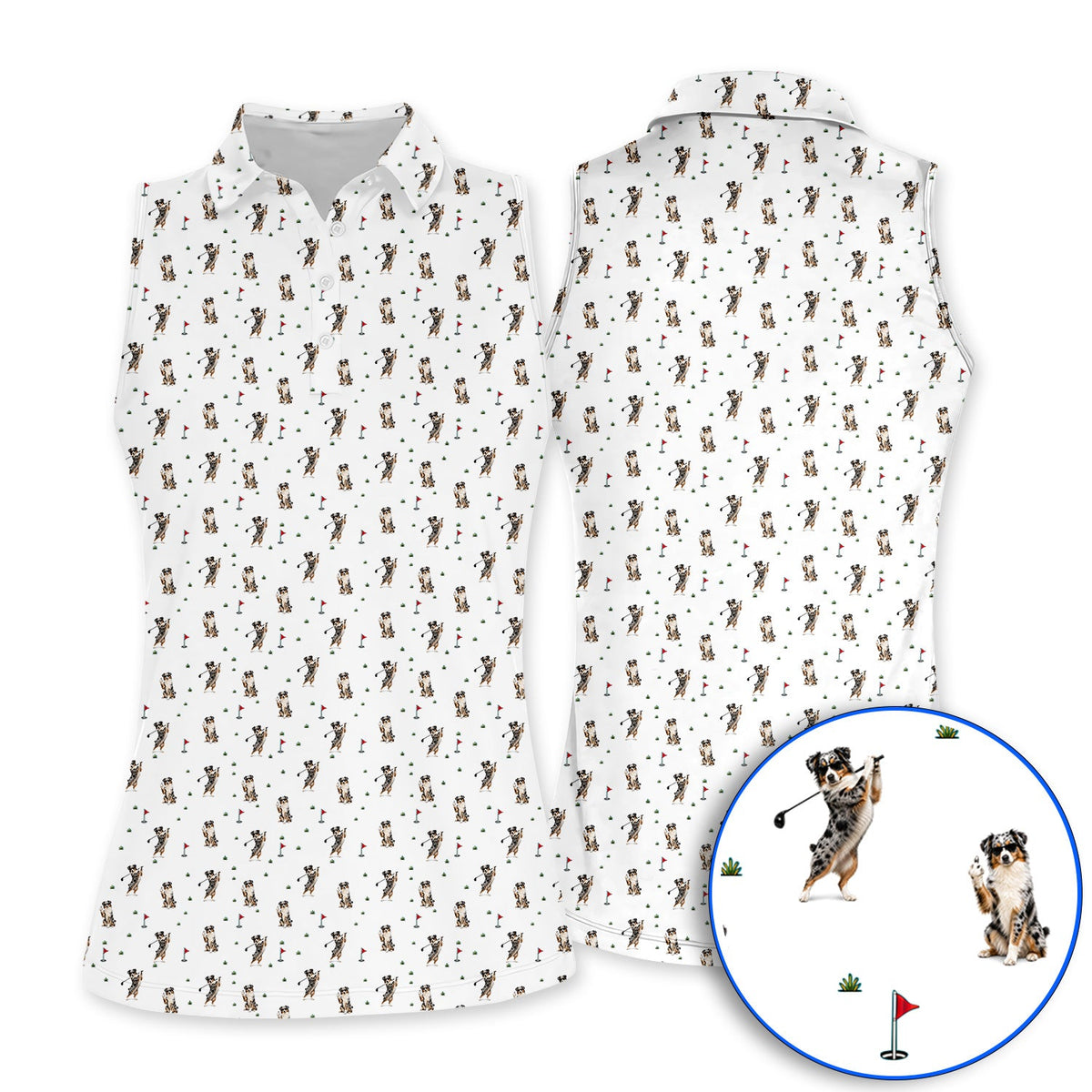 Australian Shepherd Golf Polos, Blue Merle Aussie Pattern Golf Shirt, Golf Gift For Golfer
