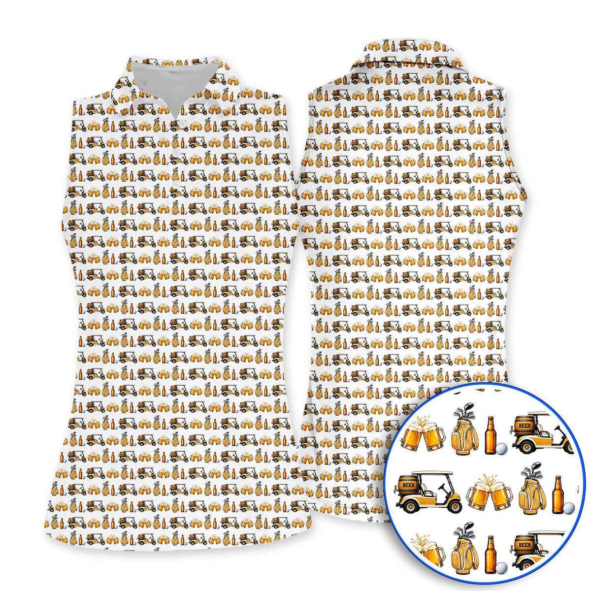 Golf & Beer Shirt, Funny Beer Golf Cart Pattern Golf Polos, Beer Golf Gift For Golfers