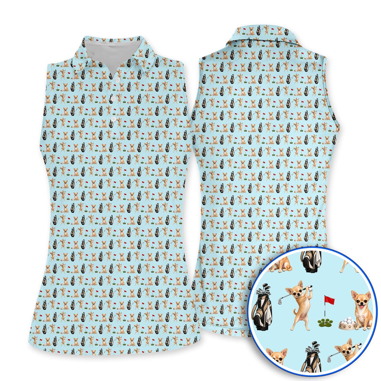 Chihuahua Golf Shirt, Cute Chihuahua Golf Pattern Polos for Dog Lovers, Funny Golf Gift For Golfer