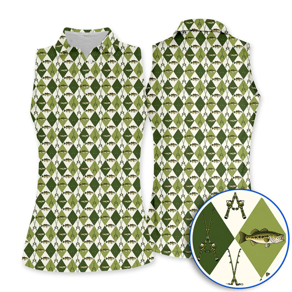Bass Fishing Golf Polos, Fishing Bass & Rod Pattern Golf Shirt, Crazy Golf Gift For Golfers