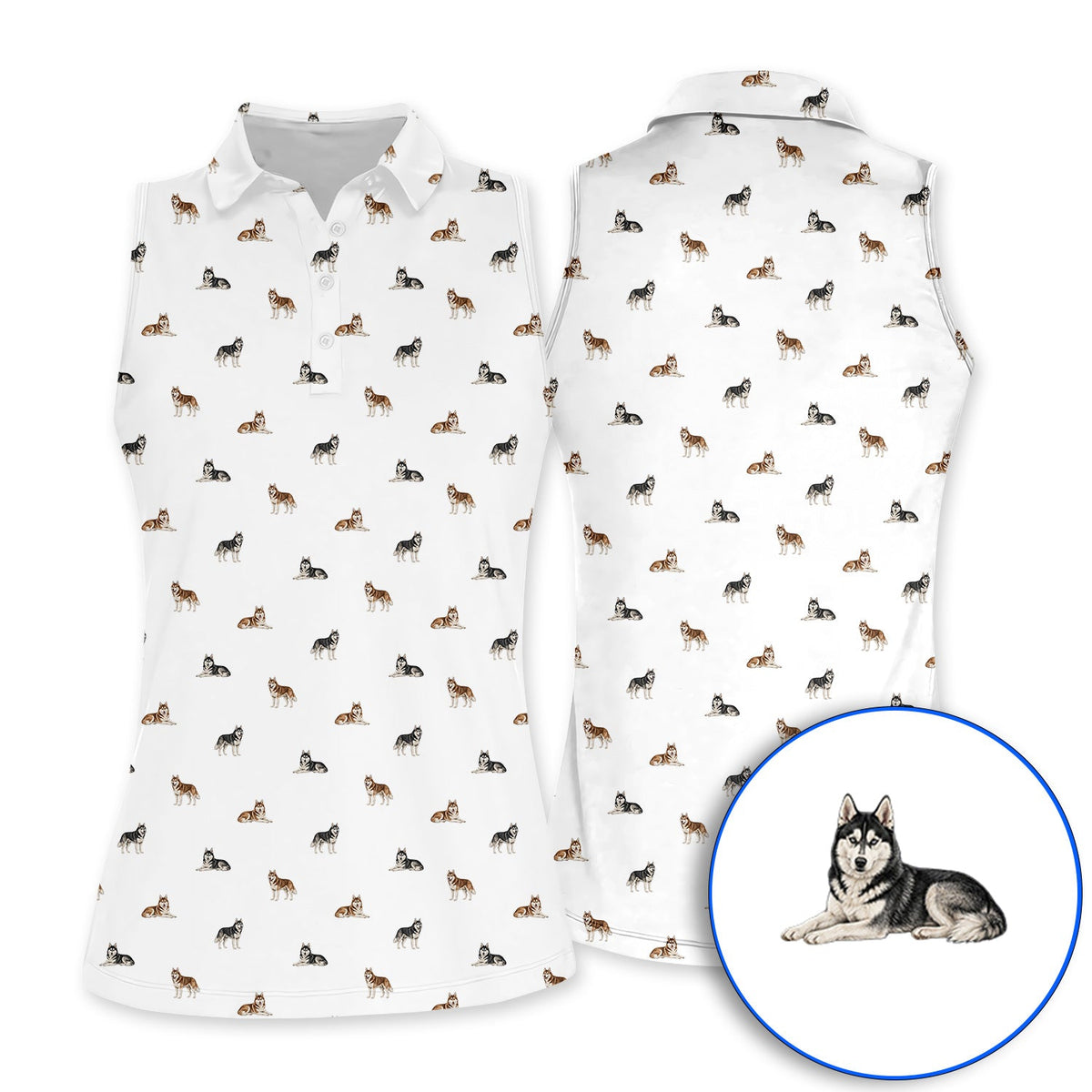 Funny Husky Sibir Golf Polos, Husky Pattern Golf Shirt For Golfer, Golf Gift For Dog Lover