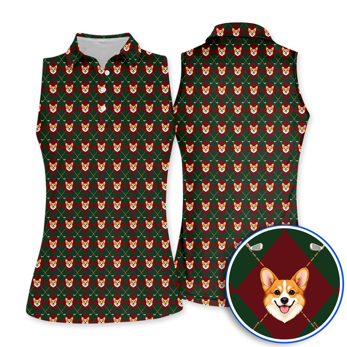 Corgi Christmas Golf Polos, Crazy Corgi Pattern Golf Shirt, Xmas Golf Gift For Golfers