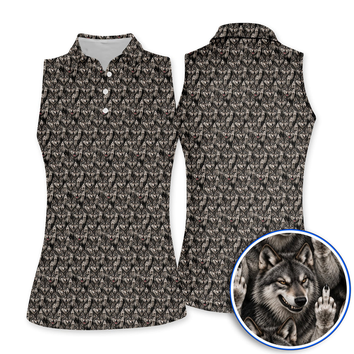 Crazy Wolf Golf Polos, Wolf Golf Pattern Shirt, Golf Gift for Golfers