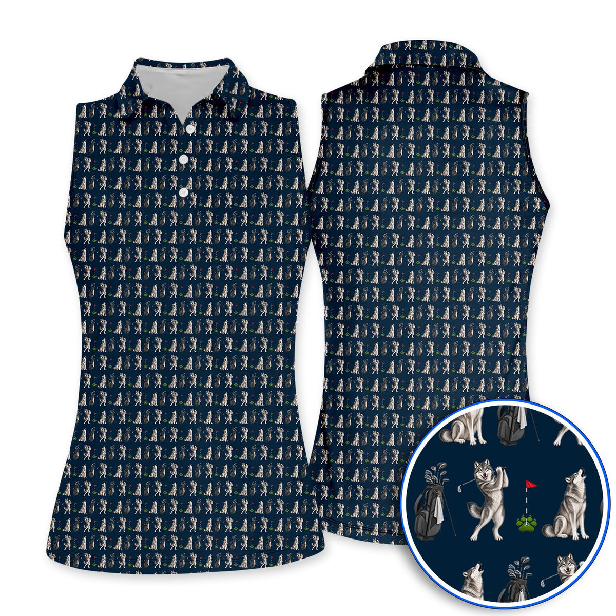 Wolf Golf Polos, Funny Wolf Golf Pattern Shirt, Wildlife Lover Golf Gift for Golfer