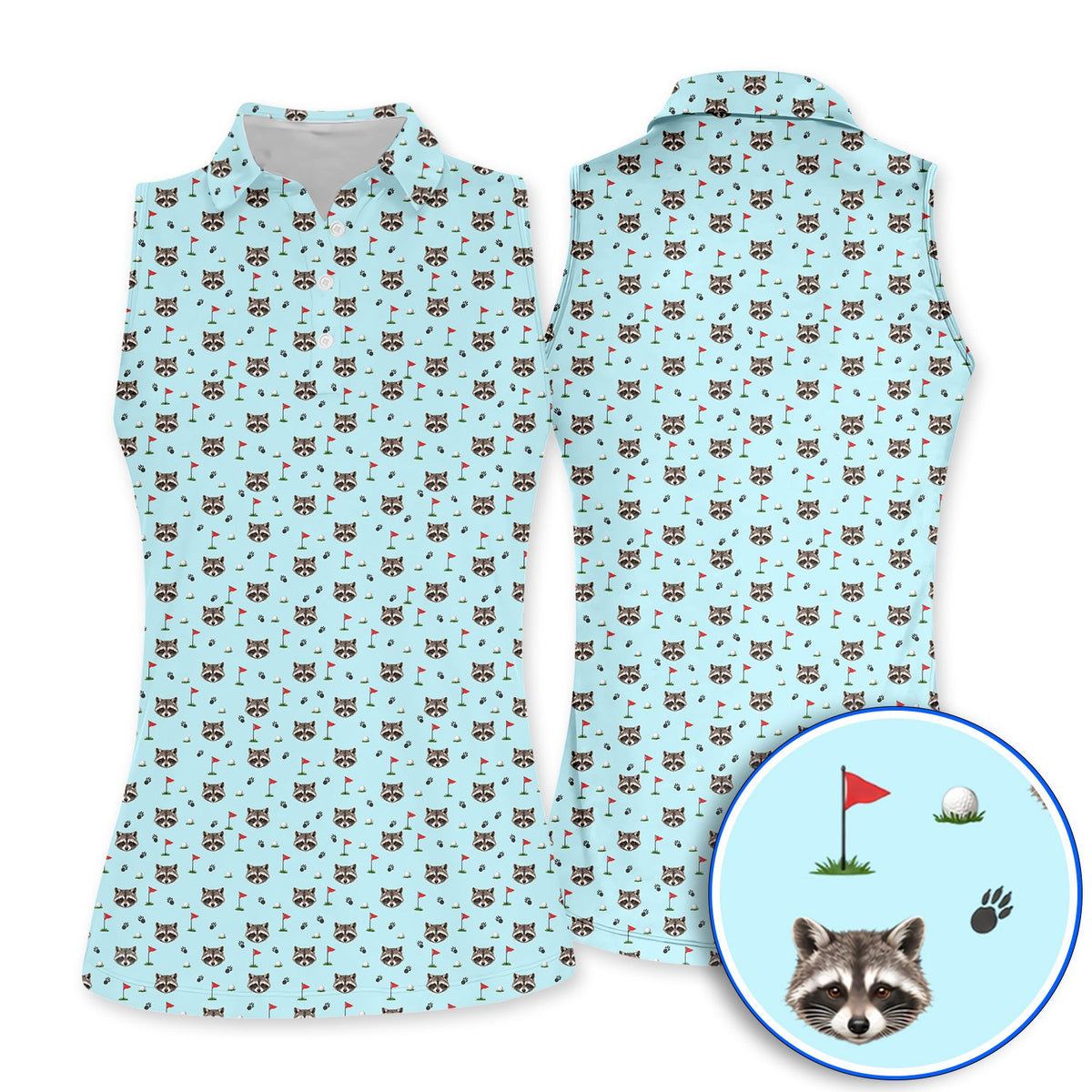 Funny Raccoon Golf Polos, Raccoon Pattern Golf Shirt, Golf Gift For Golfers
