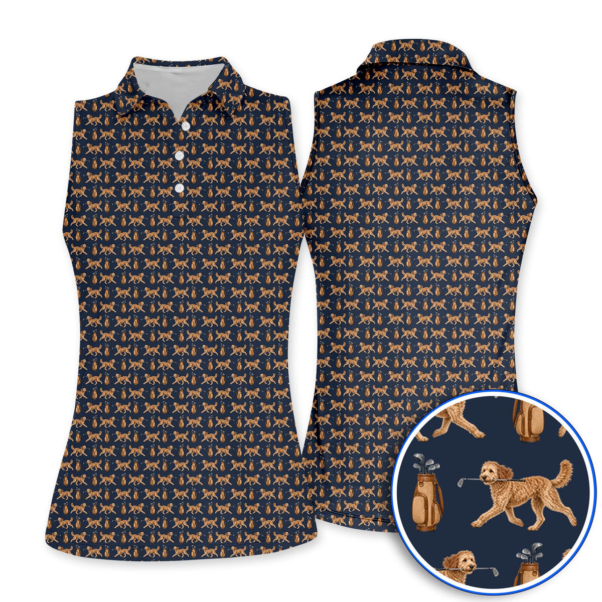 Goldendoodle Golf Shirt, Doodle Dog Pattern Golf Polos, Funny Golf Gift For Dog Lovers