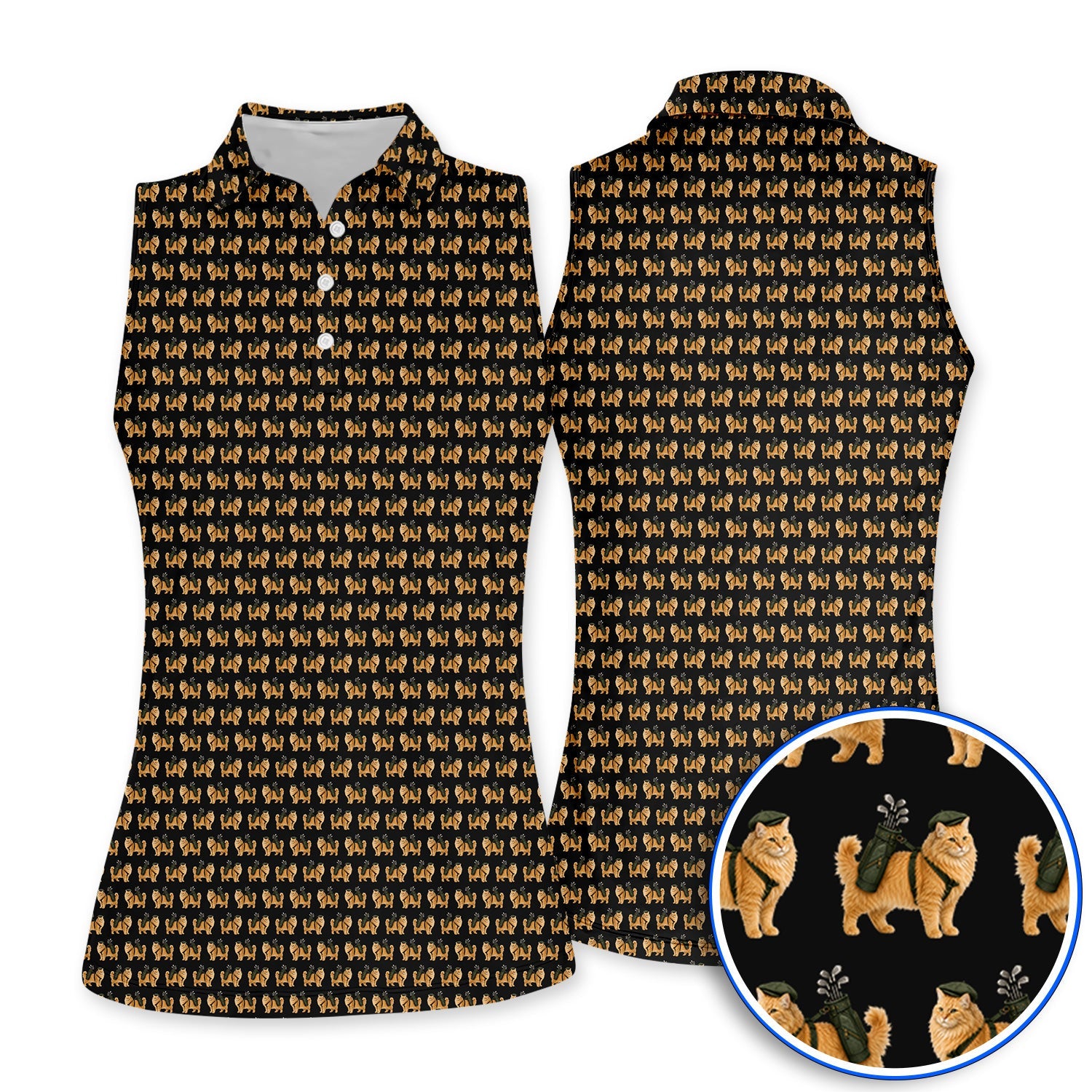 Ginger Long Hair Cat Golf Polos, Cute Orange Cat Pattern Golf Shirt for Cat Lovers, Golf Gift for Long Haired Cat Owners