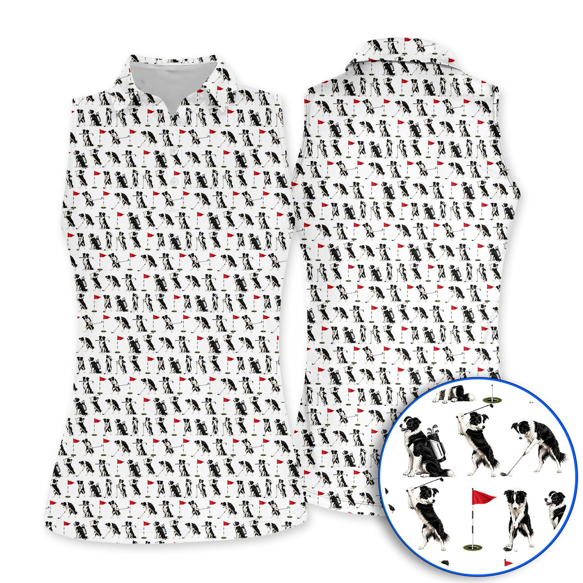 Border Collie Golf Polos, Border Collie Pattern Golf Shirt for Golfer, Funny Golf GIft For Golfer