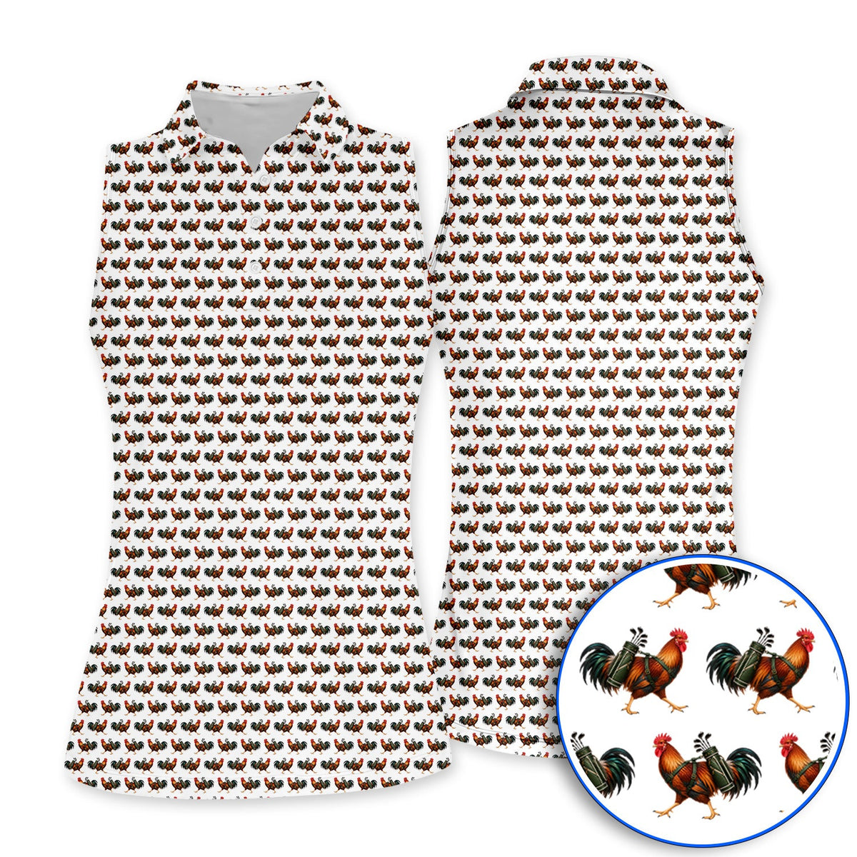Rooster Pattern Golf Polos, Rooster Golf Shirt For Chicken Lovers, Golf Gift For Golfer