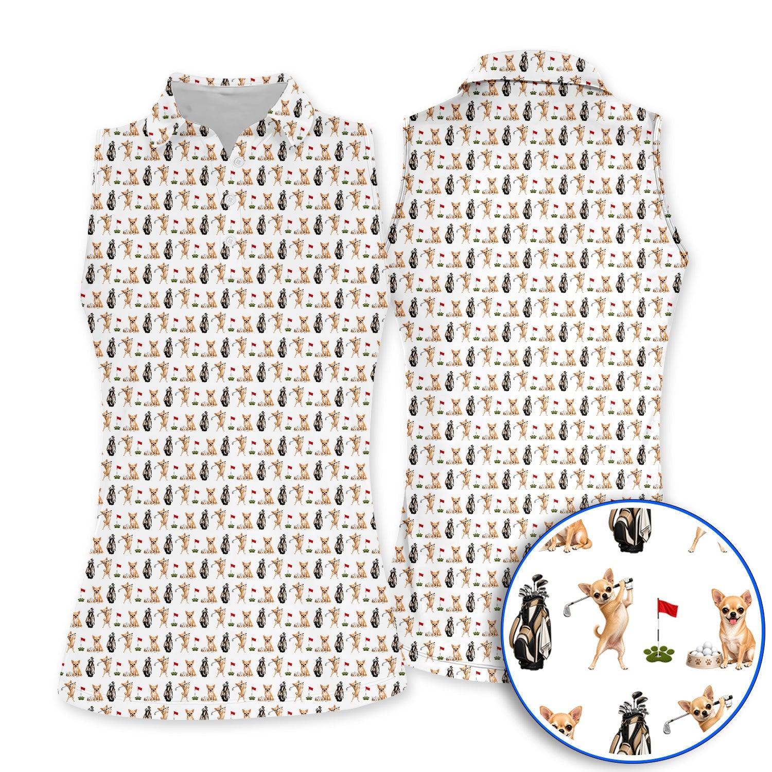 Chihuahua Golf Shirt, Cute Chihuahua Golf Pattern Polos for Dog Lovers, Funny Golf Gift For Golfer