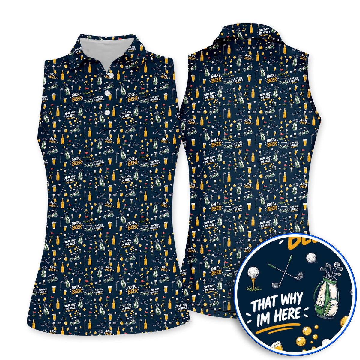 Funny Golf & Beer Shirt, Golf Cart And Beer Pattern Golf Polos, That’s Why I’m Here Golf Gift For Golfer
