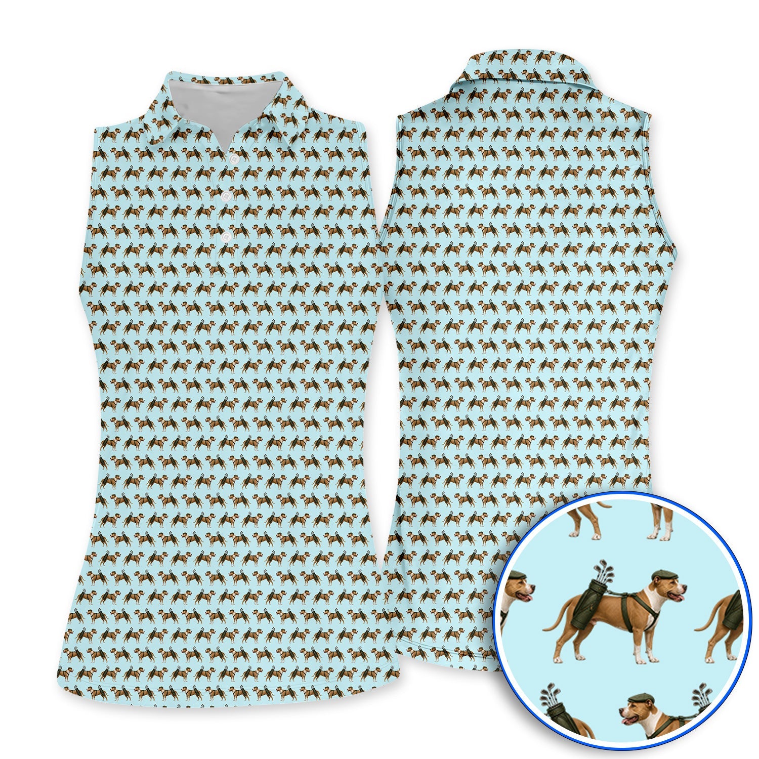 Funny Pit Bull Terrier Golf Polos, Pit Bull Pattern Golf Shirt, Golf Gift for Dog Lovers