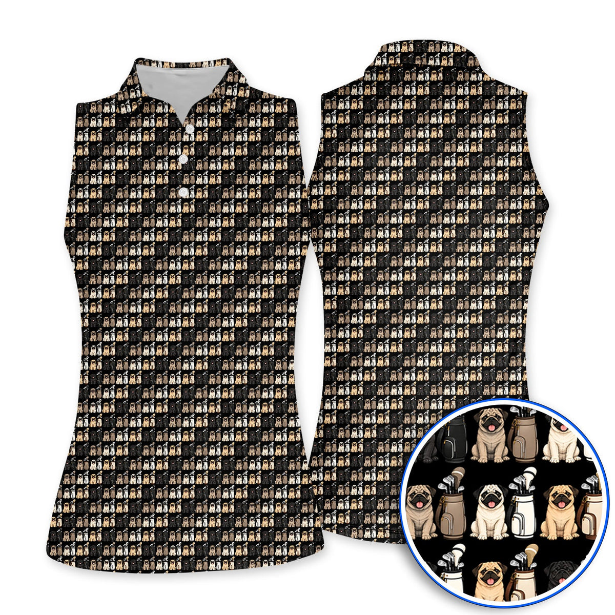 Funny Pug Golf Polos, Pug Pattern Golf Shirt For Dog Lovers, Golf Gift For Golfers