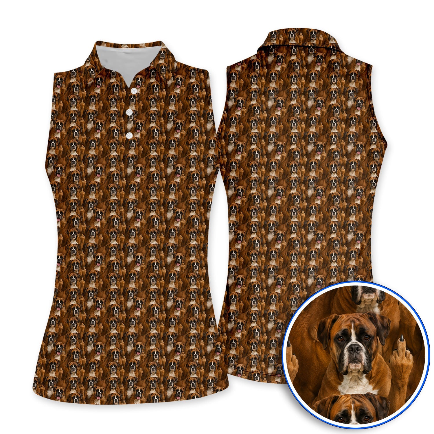 Crazy Boxer Middle Finger Golf Polos, Boxer Pattern Golf Shirt for Golfer, Golf Gift for Dog Lovers