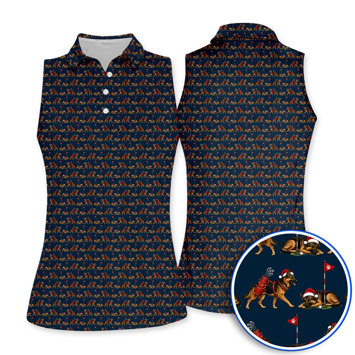 German Shepherd Christmas Golf Shirt, German Shepherd Pattern Golf Polos, Holiday Golf Gift for Dog Lovers