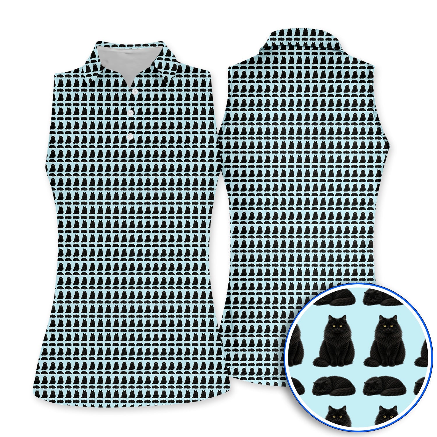 Black Persian Cat Golf Polos, Cute Black Persian Pattern Golf Shirt, Golf Gift for Cat Lovers