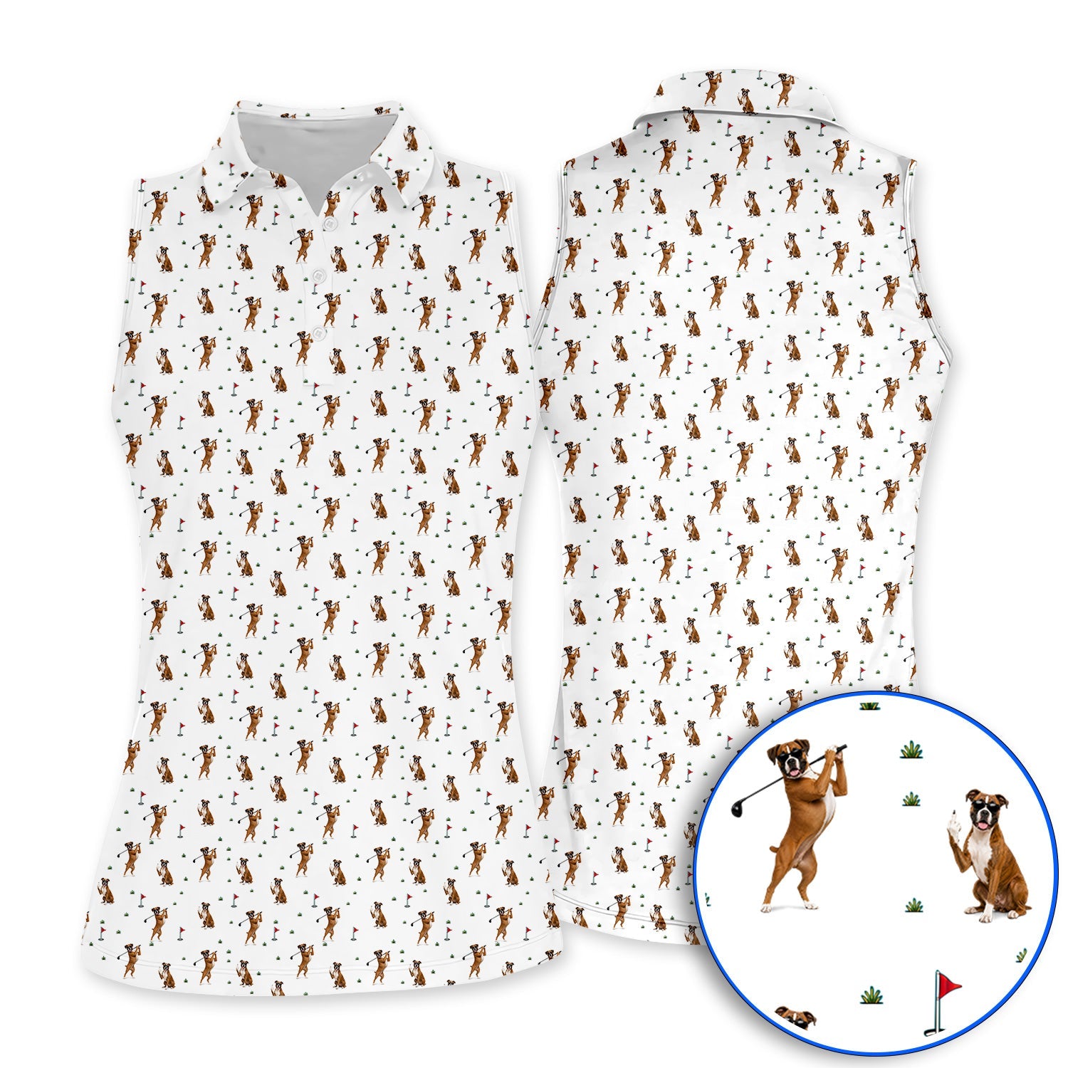 Funny Boxer Golf Swing Shirt, Boxer Golf Pattern Golf Polos for Dog Lovers, Golf Gift For Golfer