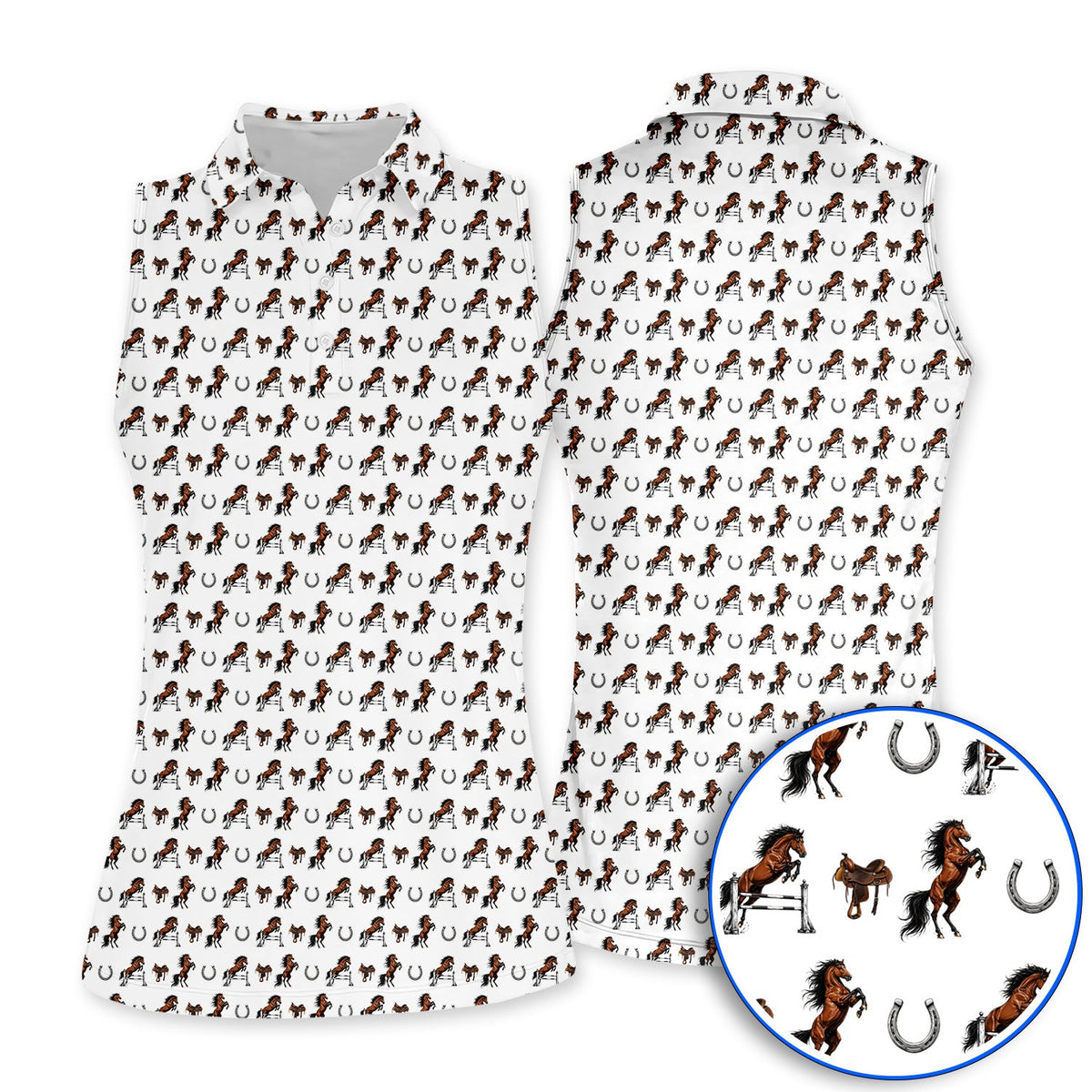 Funny Horse Golf Pattern Shirt, American Quarter Horse Golf Polos, Western Horse Gift for Golfers