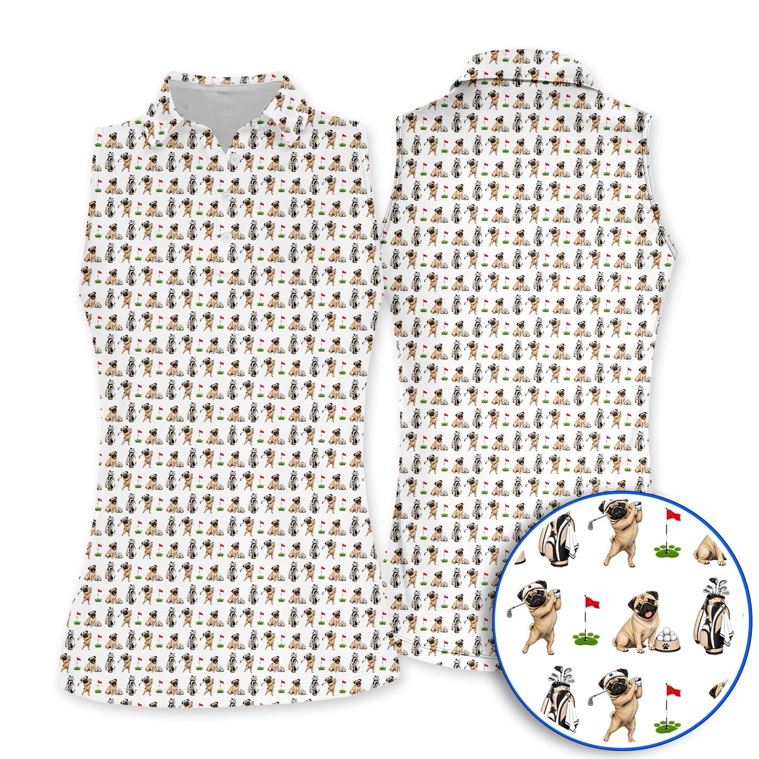 Funny Pug Golf Shirt, Pug Pattern Golf Polos, Dog Lover Golf Gift